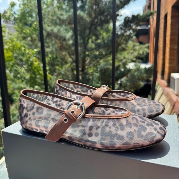 New Reformation Bethany Ballet Flat Shoes Leopard Mesh Black 9 - Picture 3 of 17